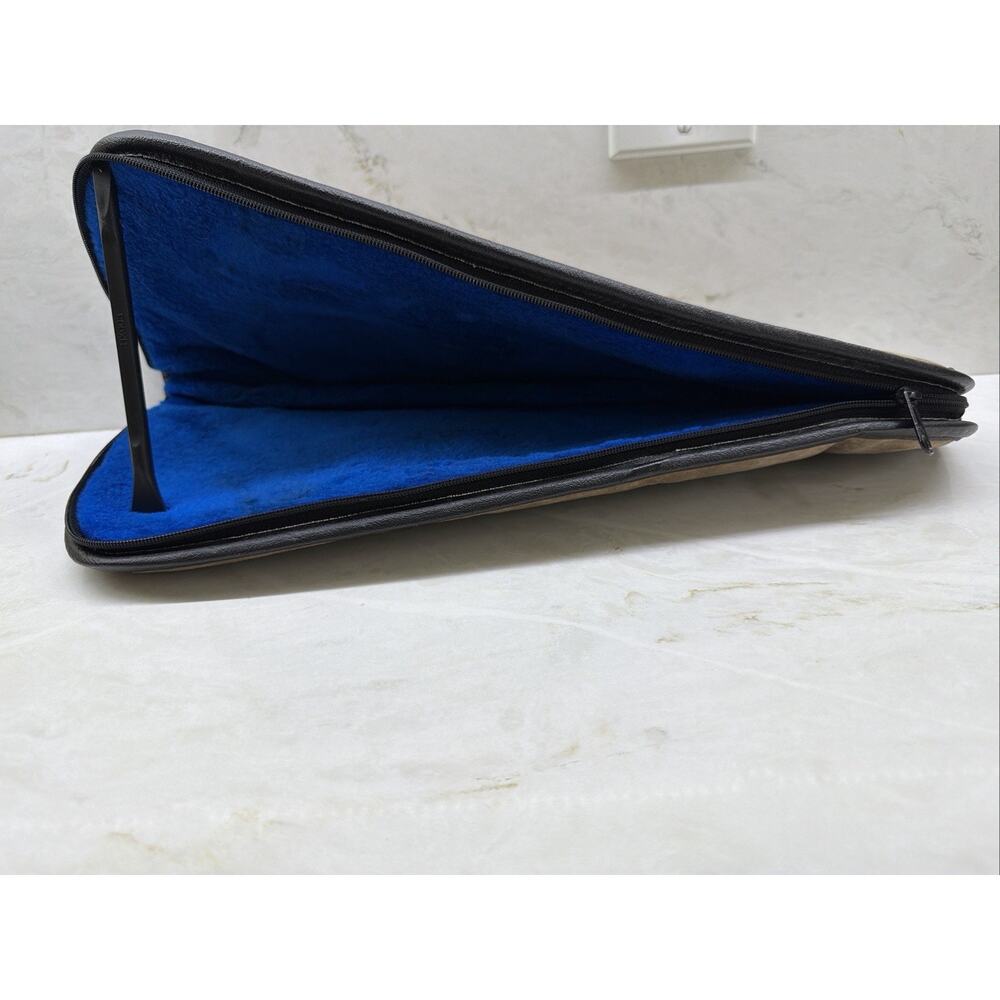 Vintage 17” Suede Leather Gun Carrying Case Blue Fleece Pistol Revolver Zipper